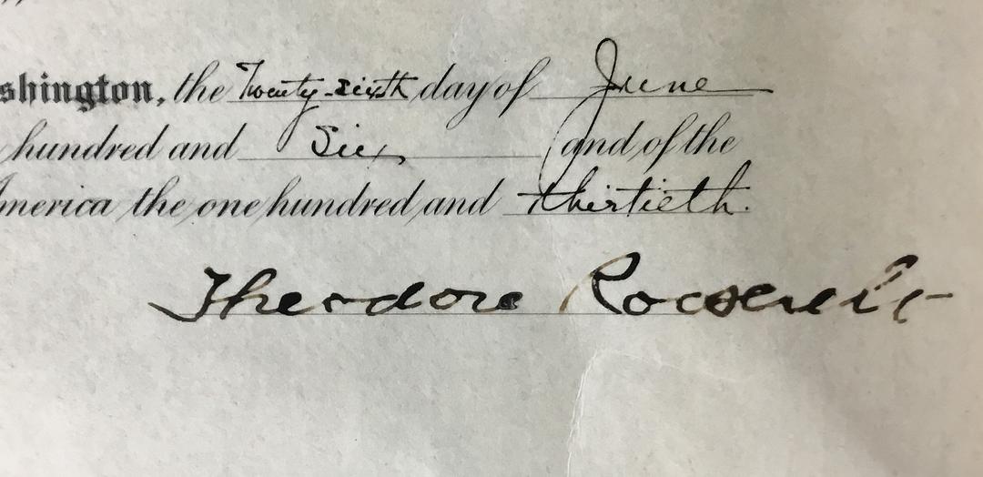 President Theodore Roosevelt Signed Appointment Document Dated 1906