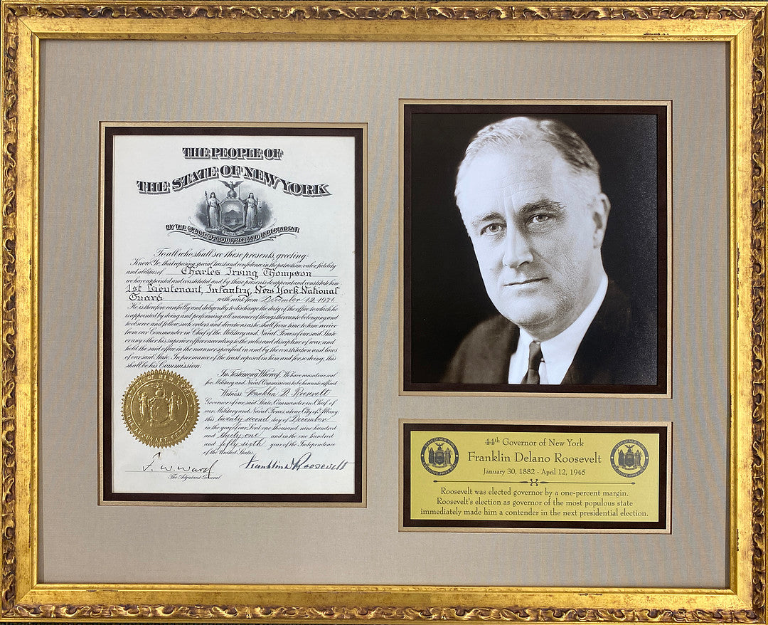Franklin Delano Roosevelt Signed Document Governor of New York