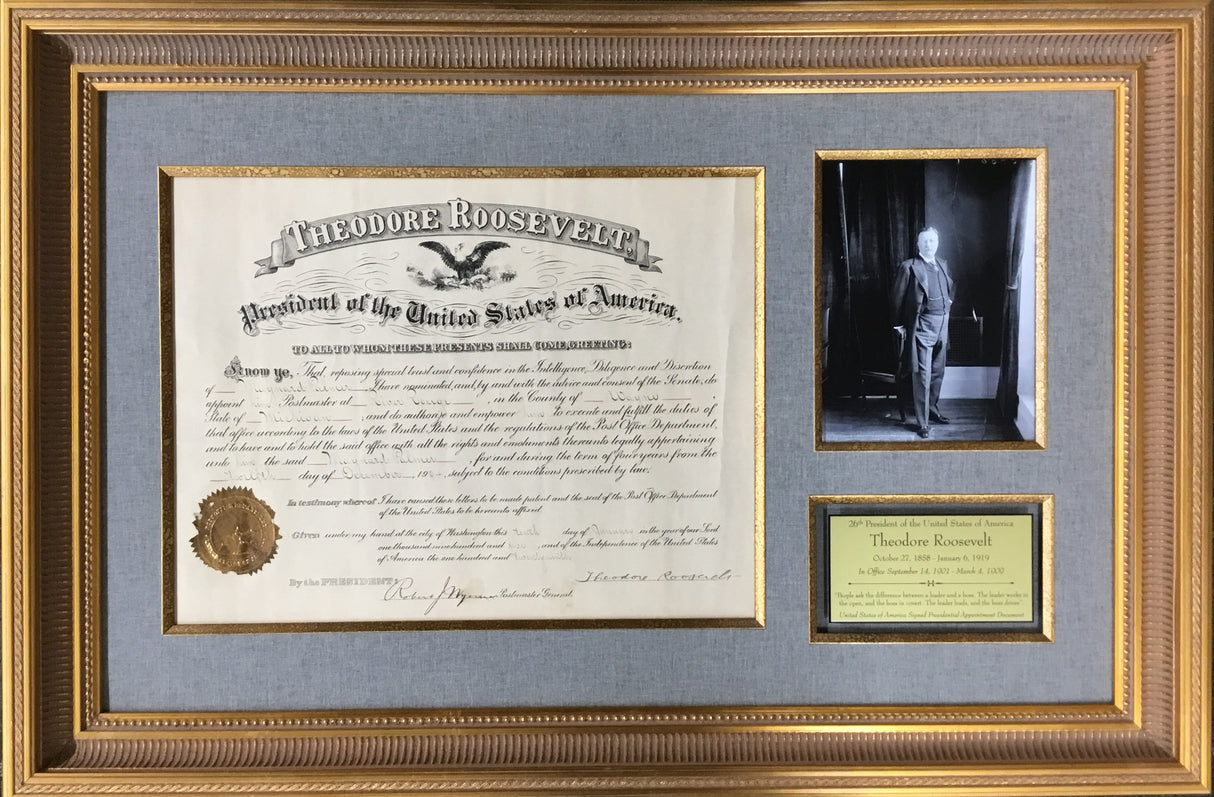 President Theodore Roosevelt Signed Appointment Document