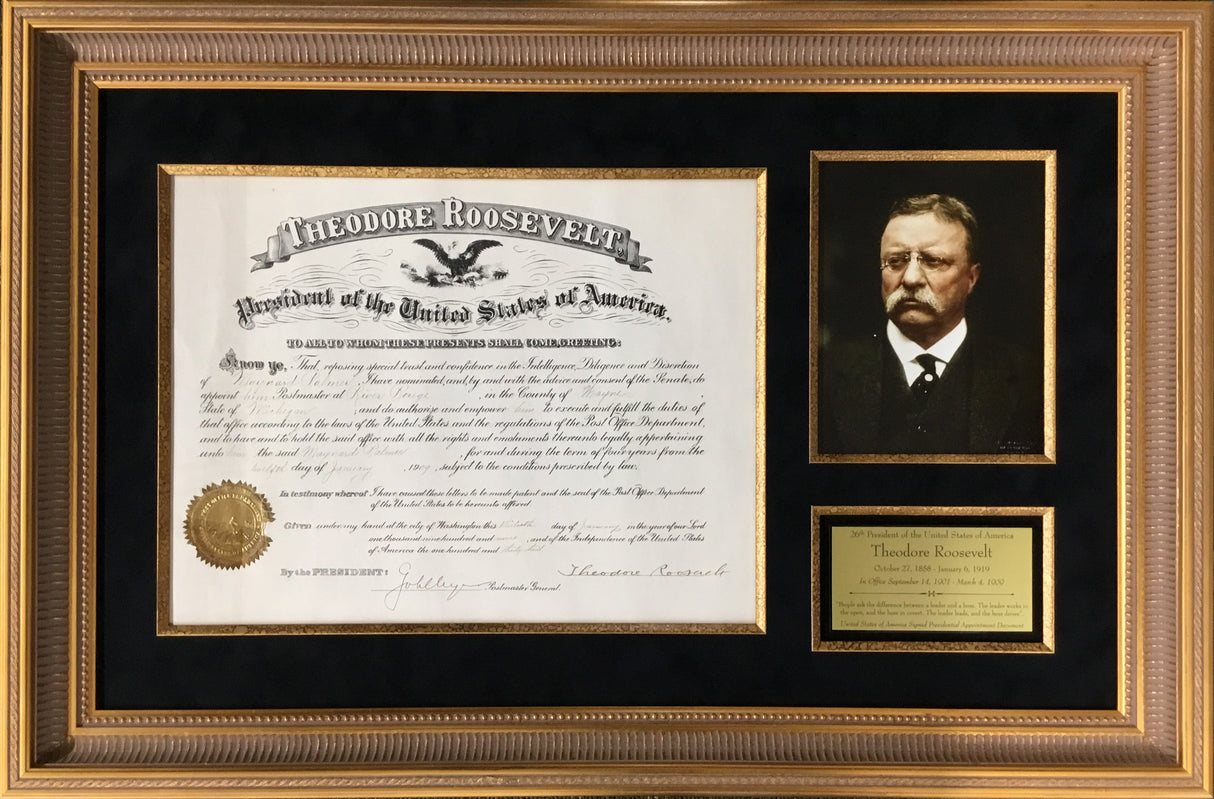 President Theodore Roosevelt Signed Appointment Document