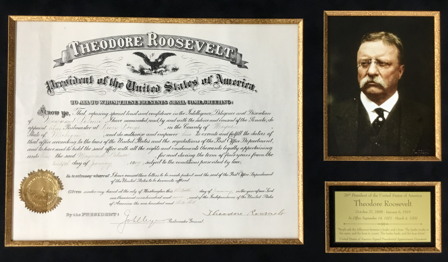President Theodore Roosevelt Signed Appointment Document