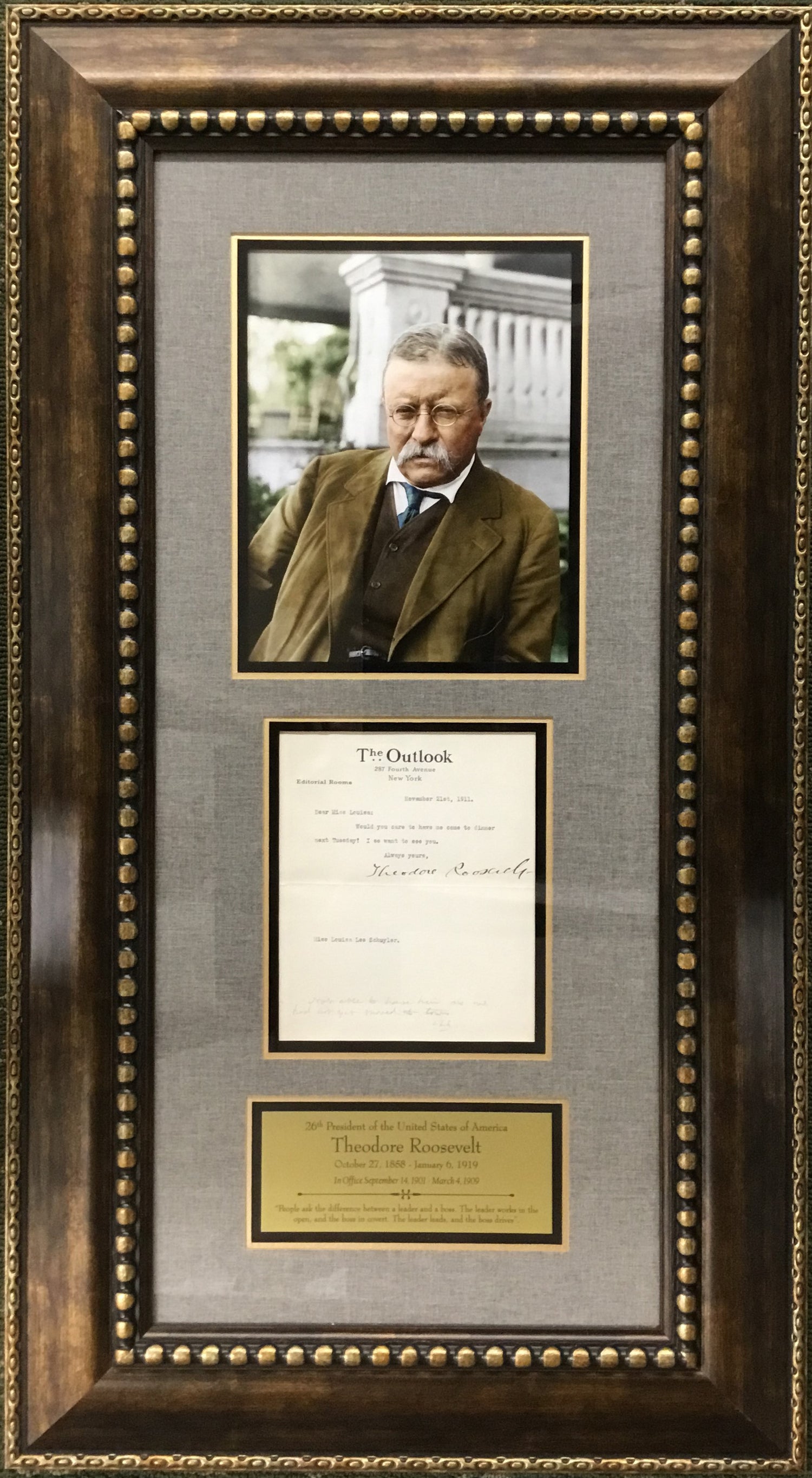 President Theodore Roosevelt Signed The Outlook Letter