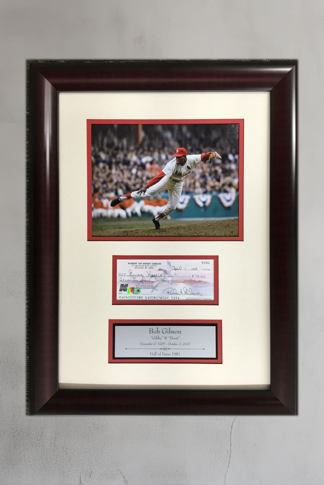 Bob Gibson-St Louis Cardinals signed check