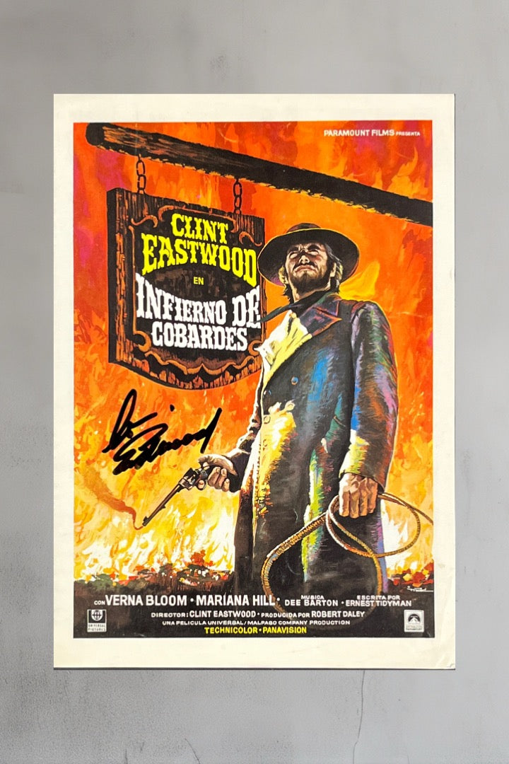 Clint Eastwood signed "Infierno De Cobardes" Original Movie Poster