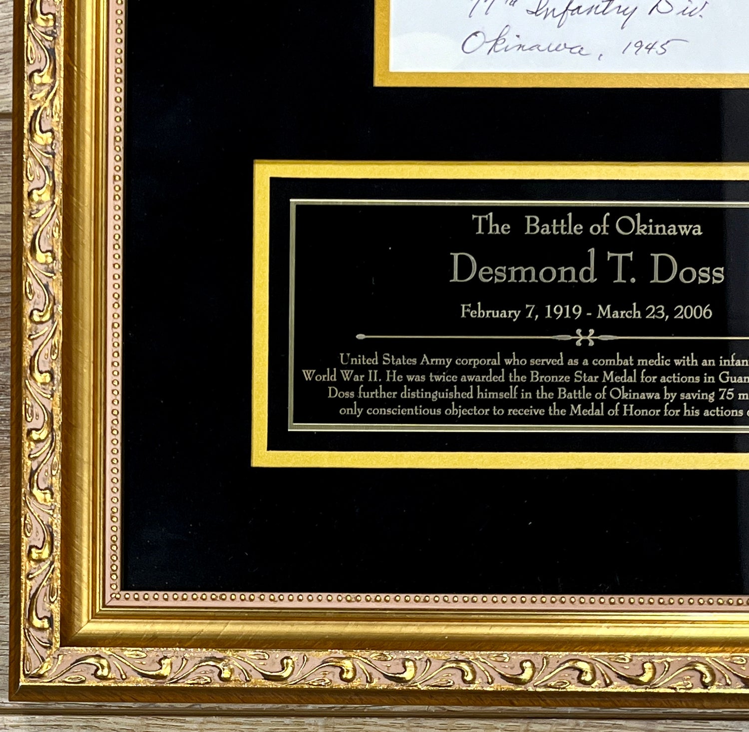 Desmond Doss signed cut