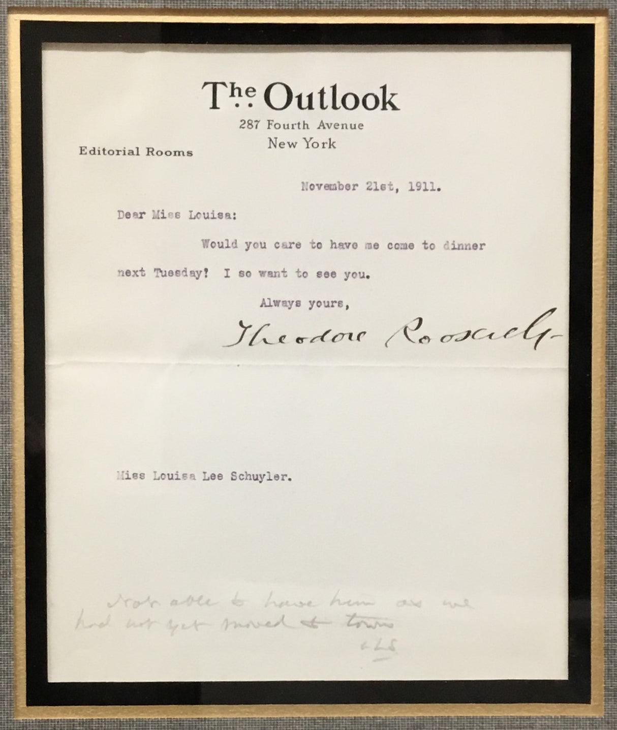 President Theodore Roosevelt Signed The Outlook Letter