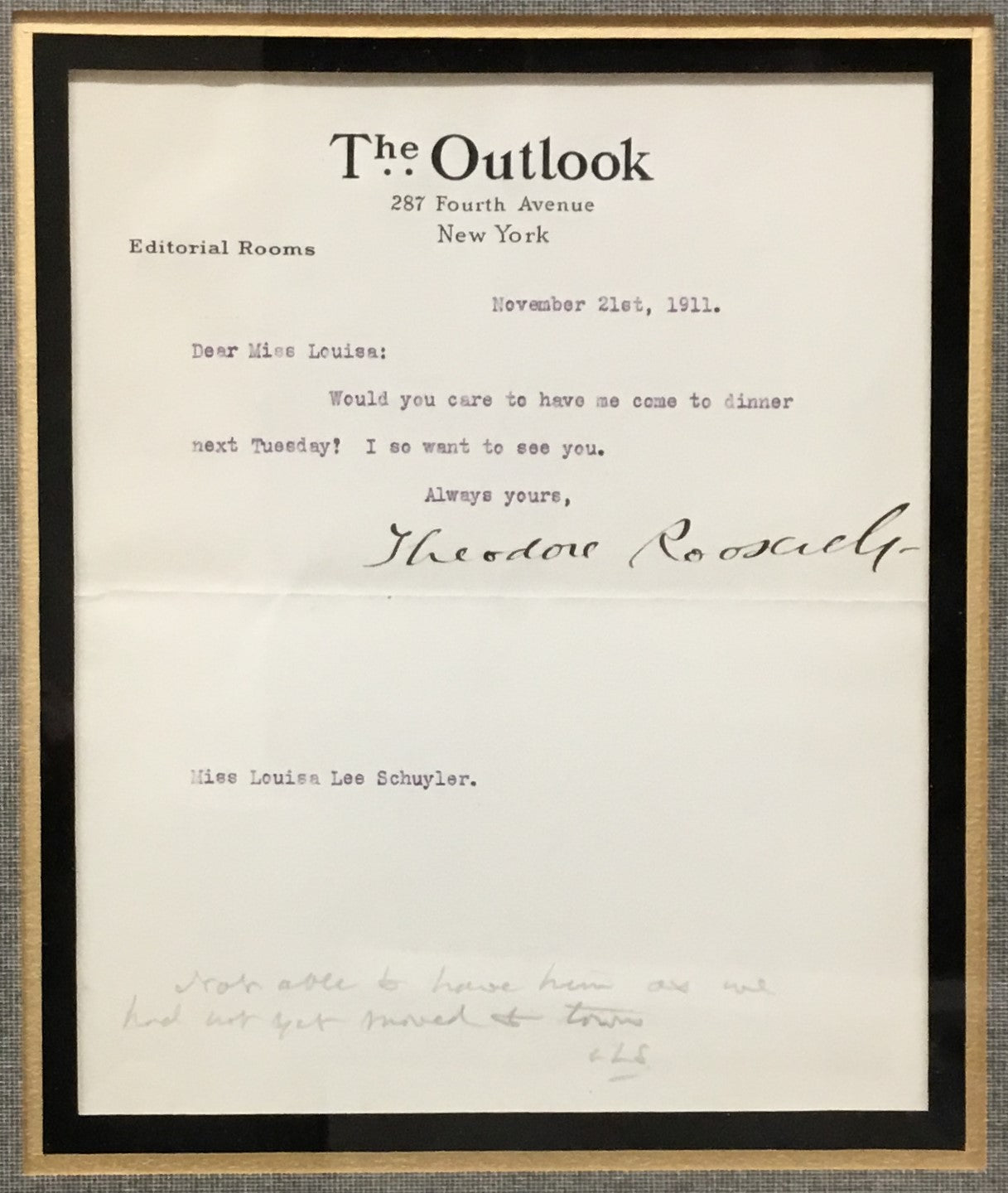 President Theodore Roosevelt Signed The Outlook Letter