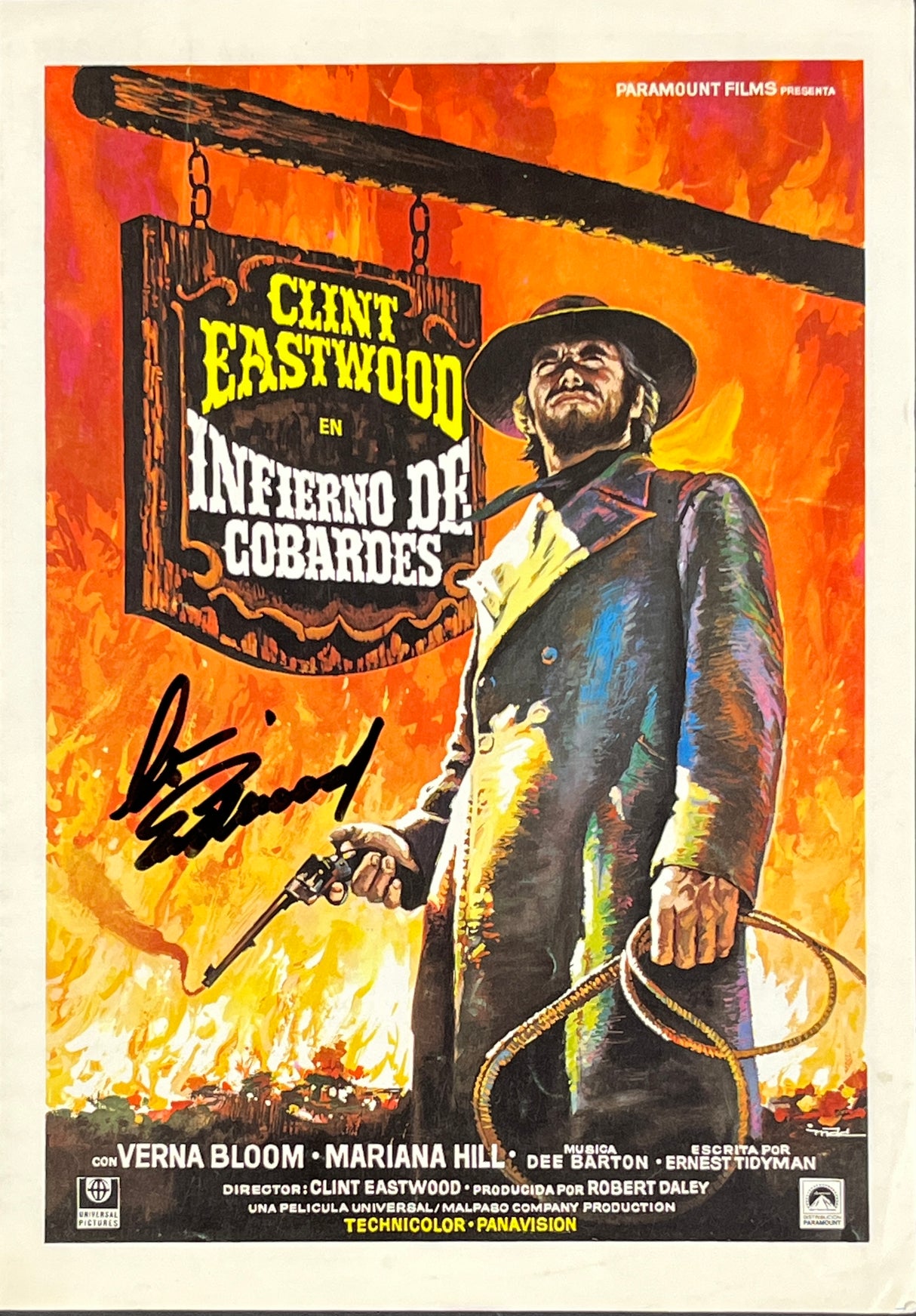 Clint Eastwood signed "Infierno De Cobardes" Original Movie Poster