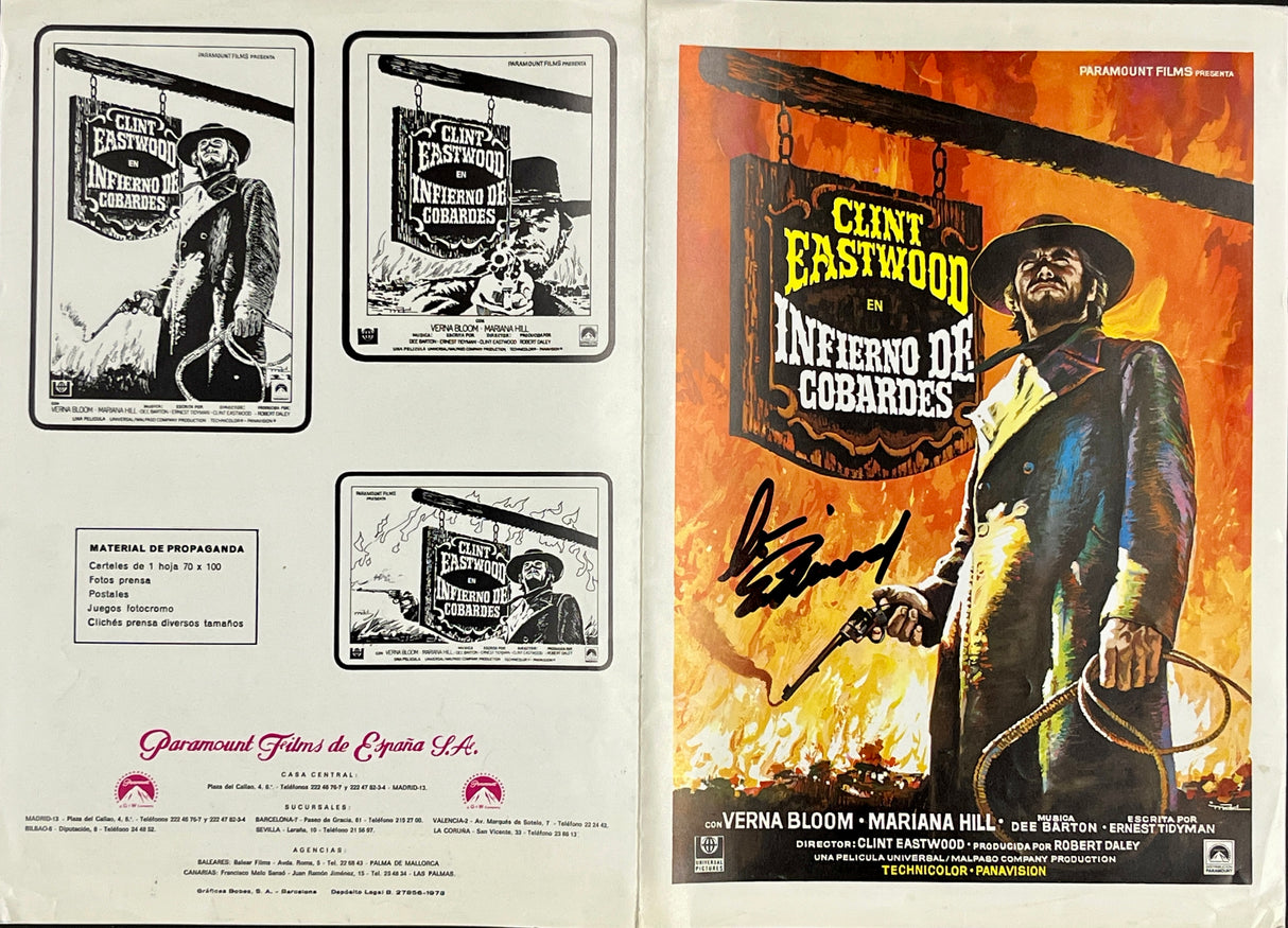 Clint Eastwood signed "Infierno De Cobardes" Original Movie Poster