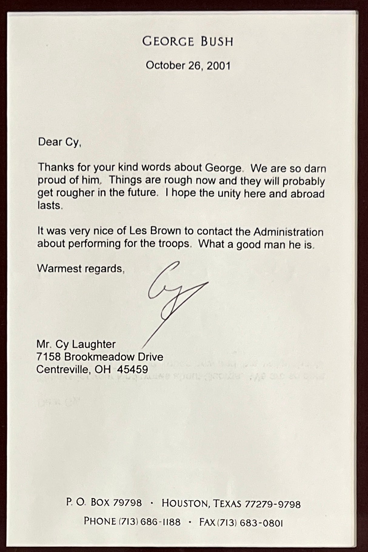 President George H.W. Bush signed letter w/9-11 content