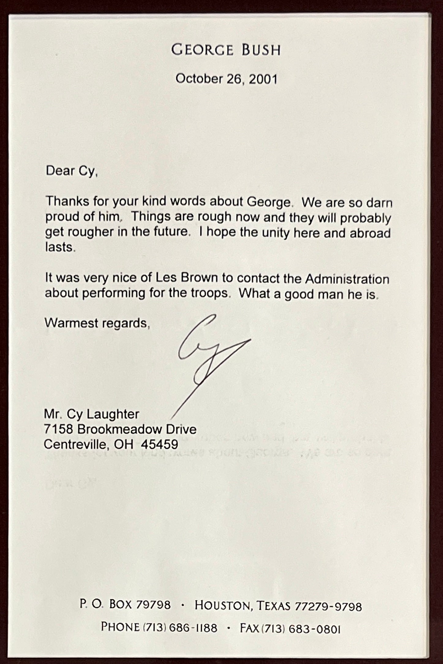 President George H.W. Bush signed letter w/9-11 content