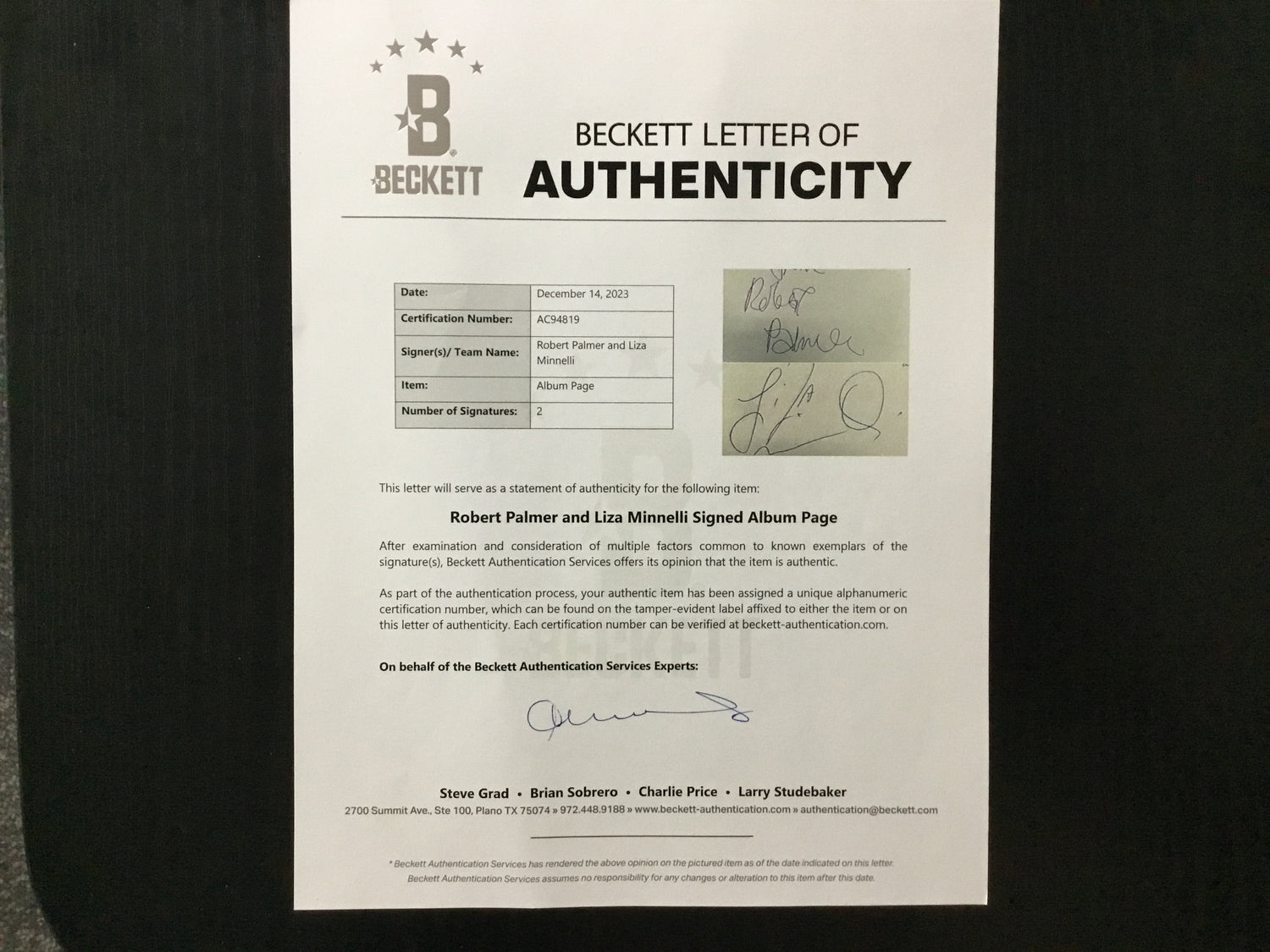 Robert Palmer Signed Cut