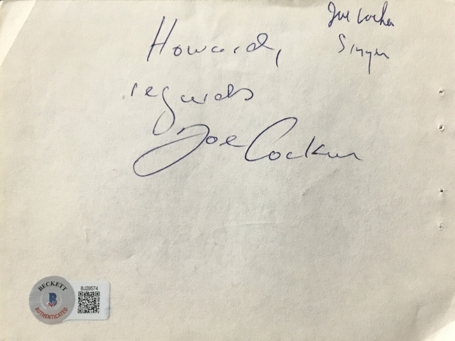 Joe Cocker Signed Cut Woodstock