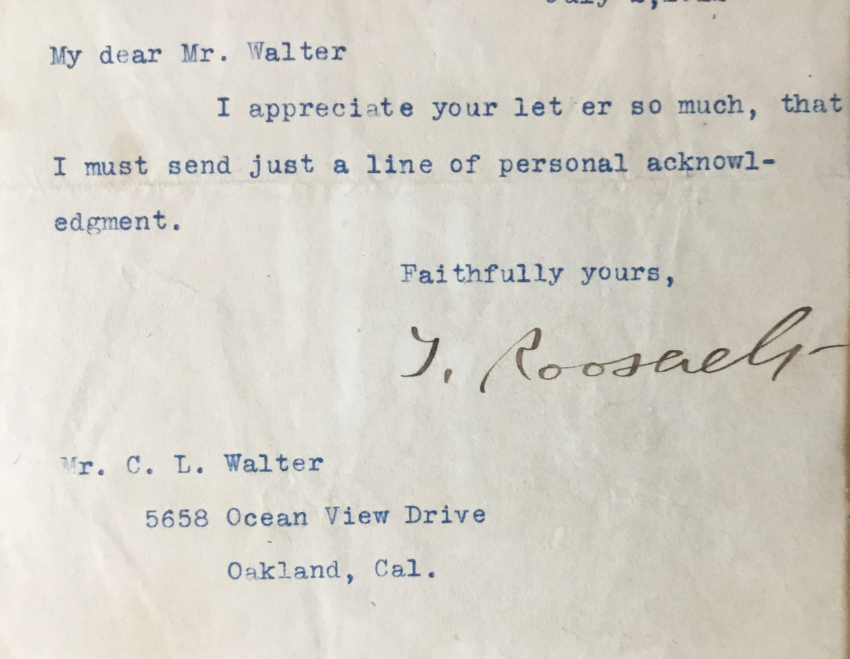 President Theodore Roosevelt Signed The Outlook Letter