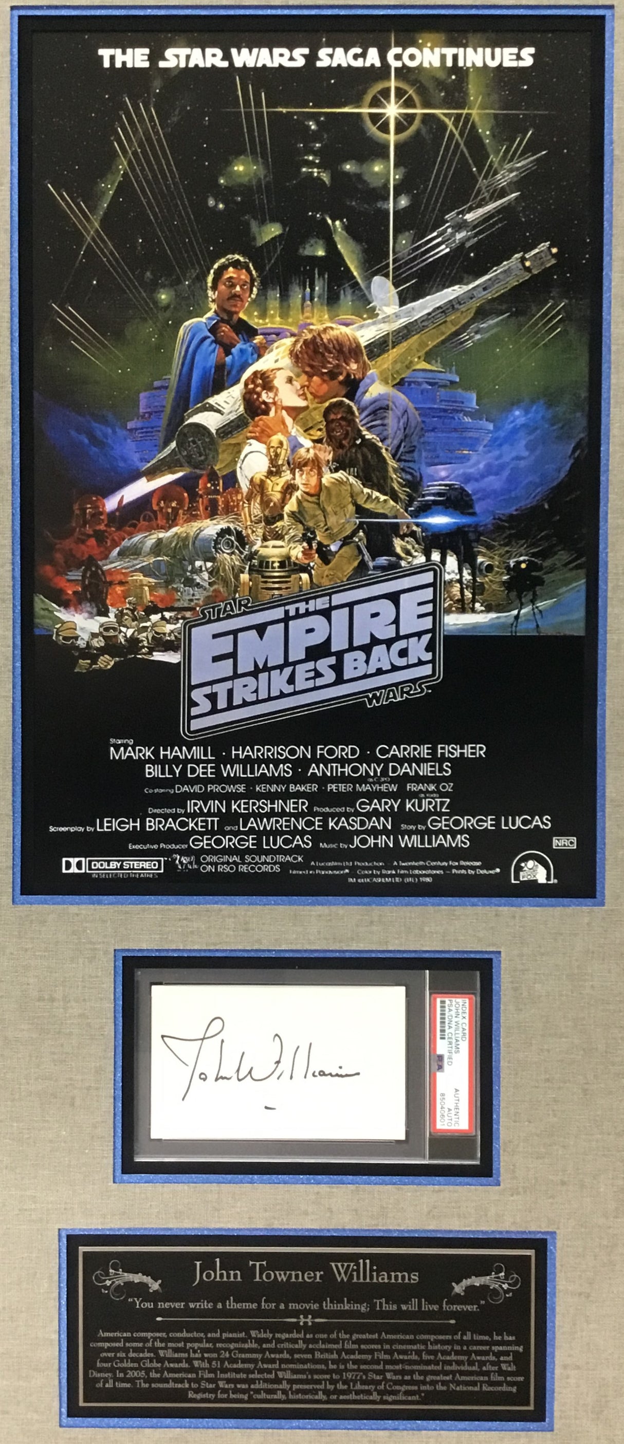 John Williams Composer Signed Empire Strikes Back Star Wars Signed Display