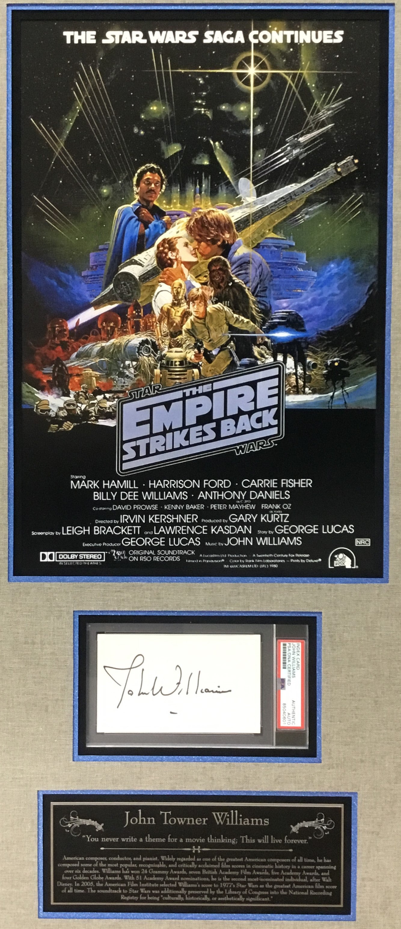 John Williams Composer Signed Empire Strikes Back Star Wars Signed Display