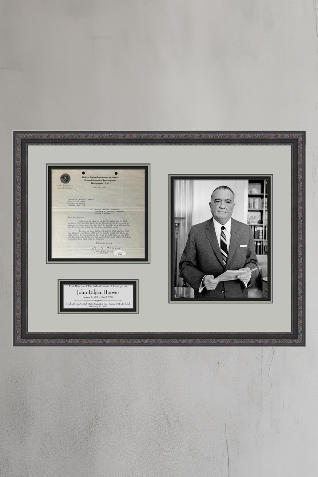 John Edgar Hoover 1st FBI Director Signed Original 1947 Letter