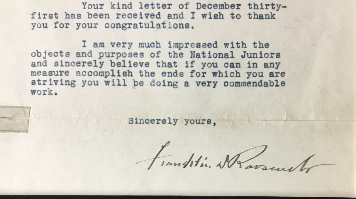 New York Governor Franklin D Roosevelt Signed Letter