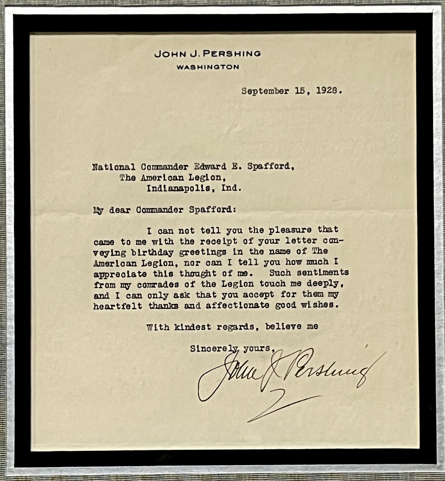 General John "Blackjack" Pershing signed letter