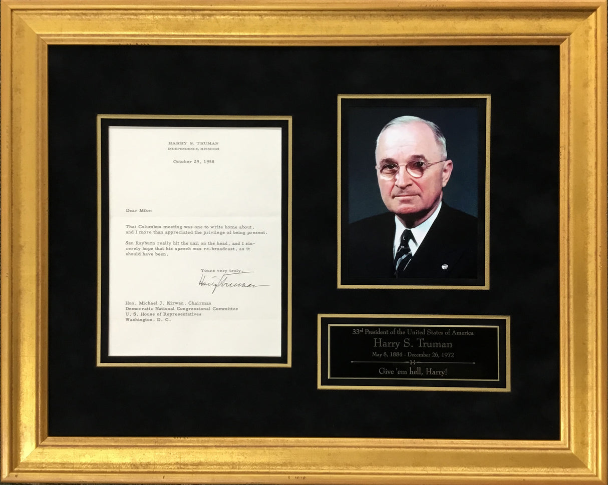 President Harry S Truman Signed 1958 Letter