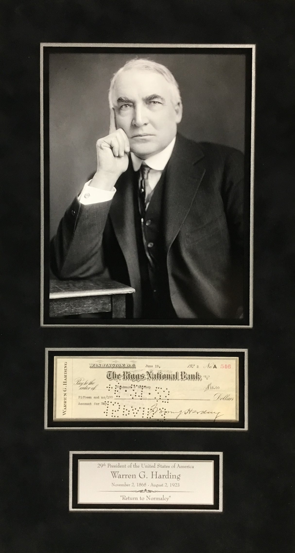 President Warren G Harding Signed 1923 Bank Check