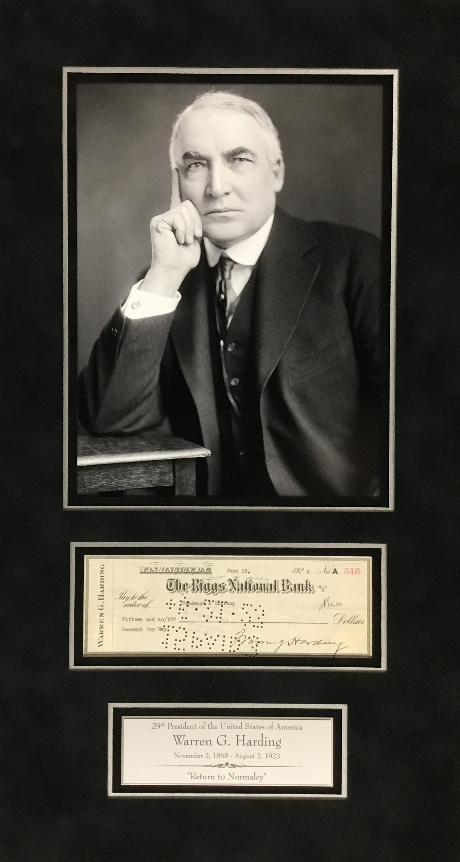 President Warren G Harding Signed 1923 Bank Check