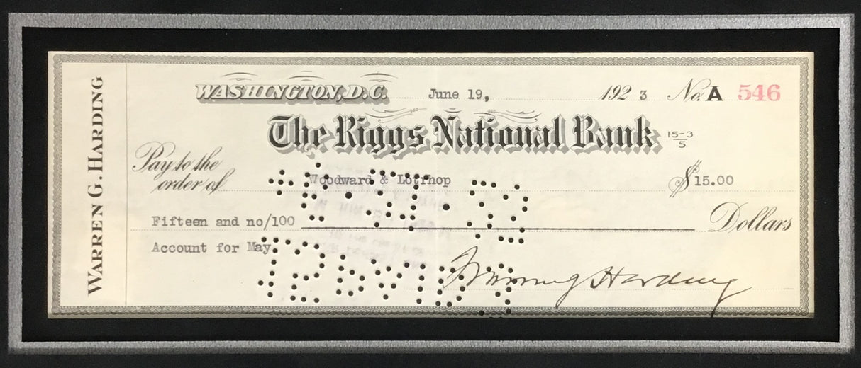 President Warren G Harding Signed 1923 Bank Check