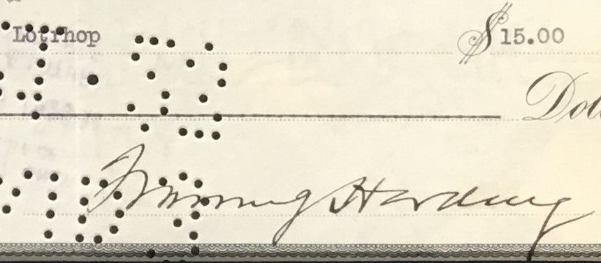 President Warren G Harding Signed 1923 Bank Check