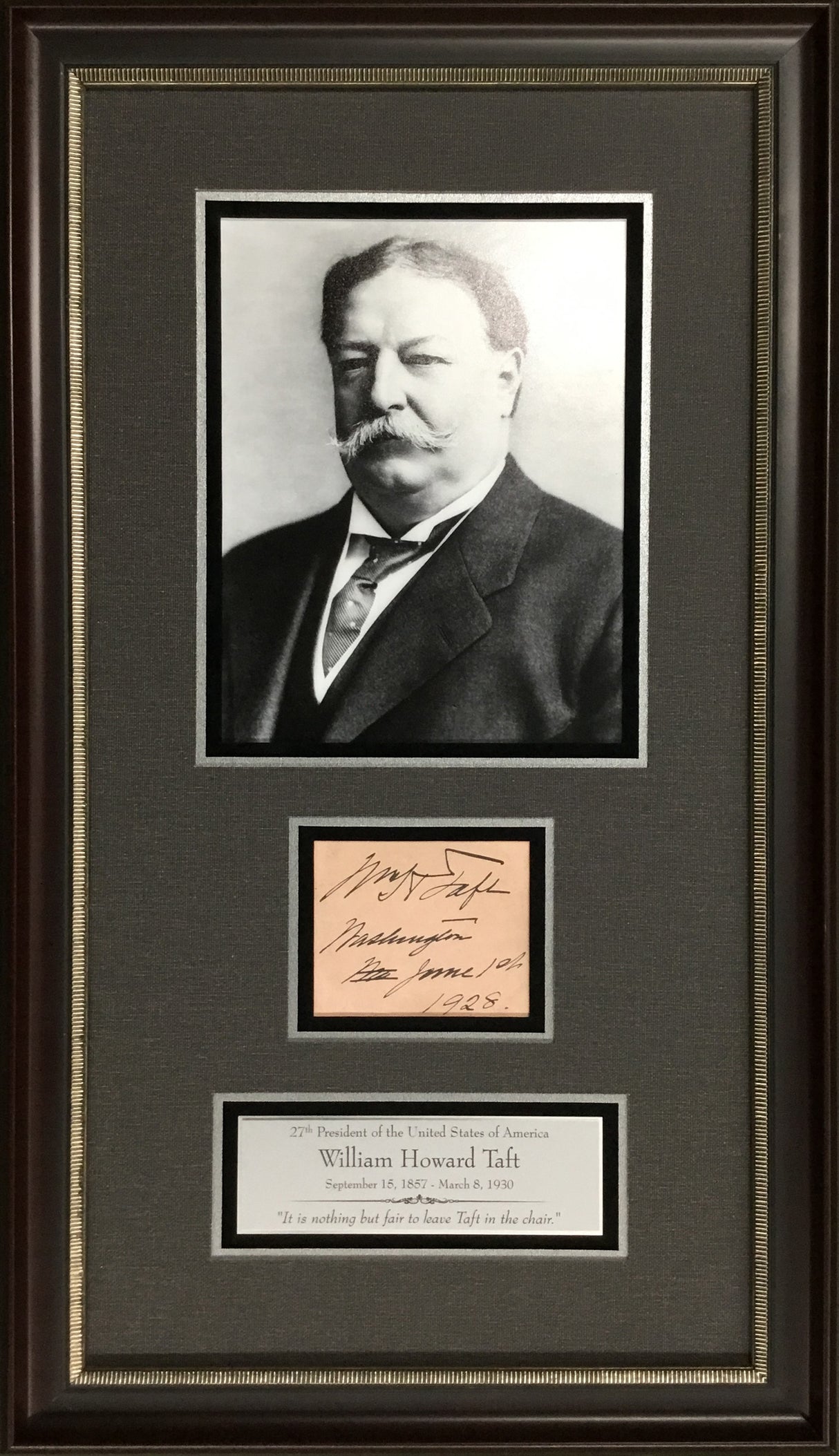 President William H Taft Signed 1928 Signed Cut Signature