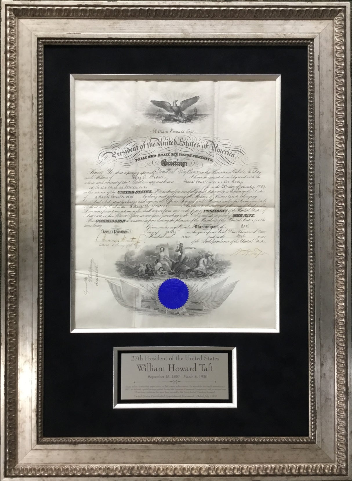 President William H Taft Signed Appointment Document