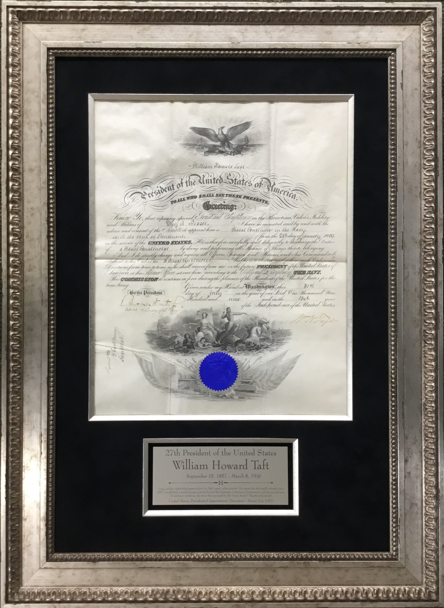 President William H Taft Signed Appointment Document