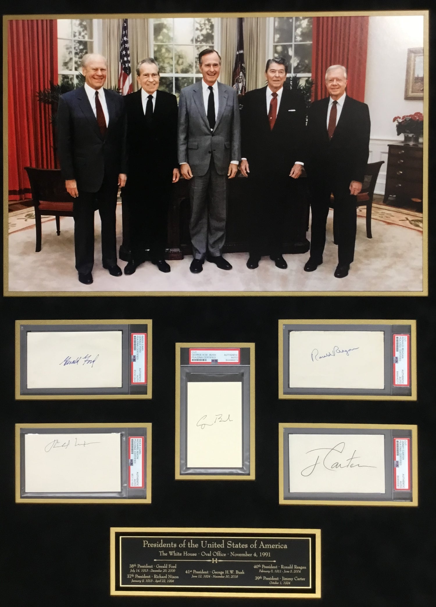 U.S. Presidents-Reagan, Nixon, Ford, Carter, Bush signed display