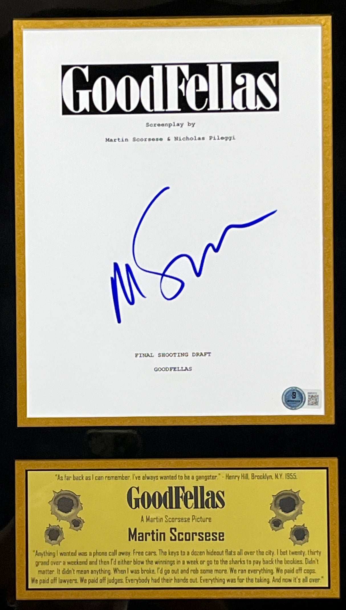 Martin Scorsese signed Goodfella's Script cover