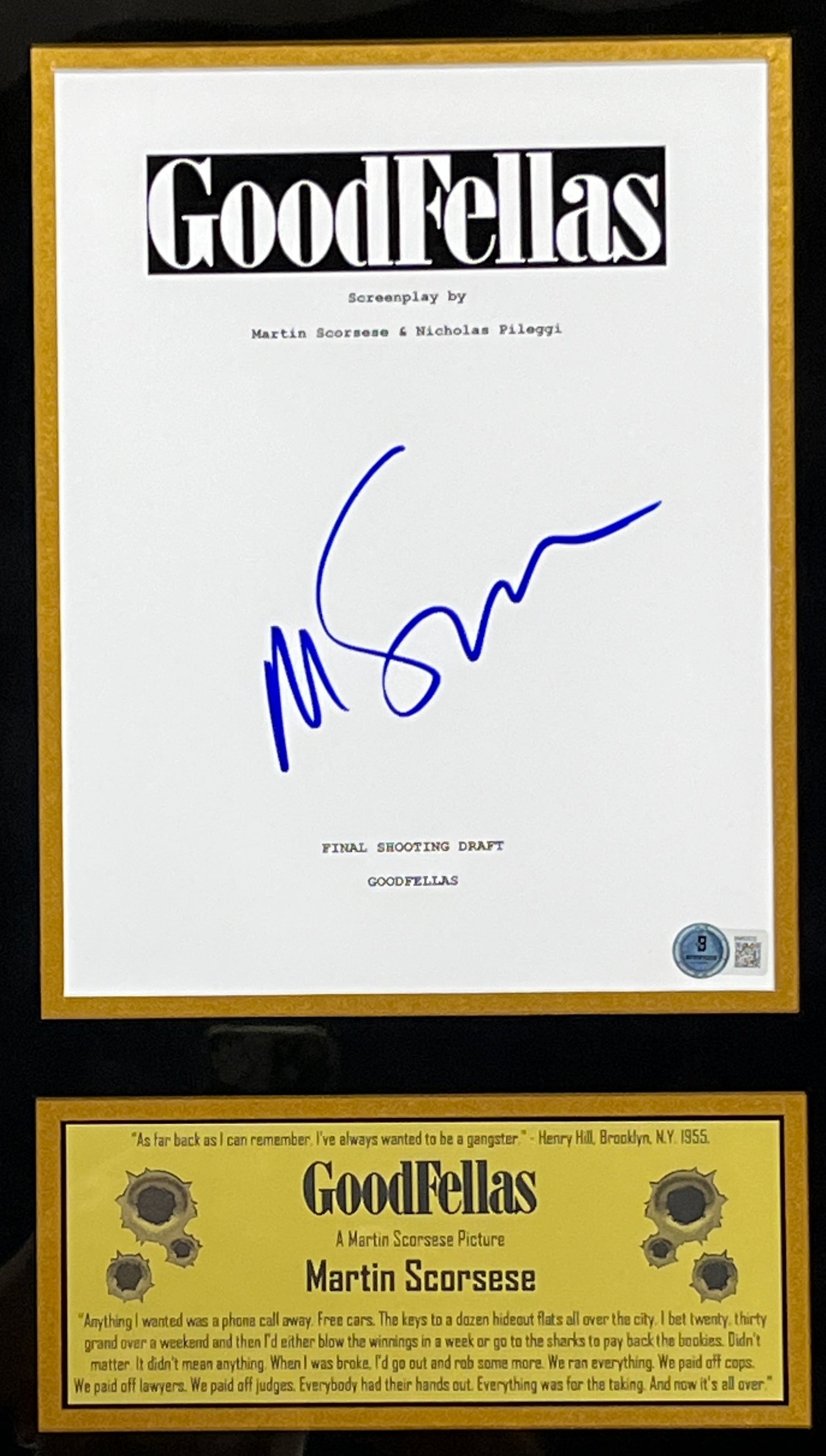 Martin Scorsese signed Goodfella's Script cover