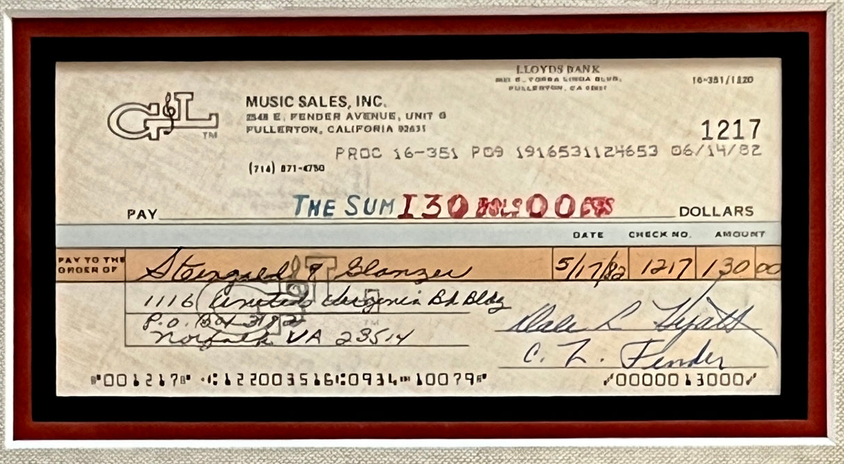Leo Fender-Guitar Pioneer signed check