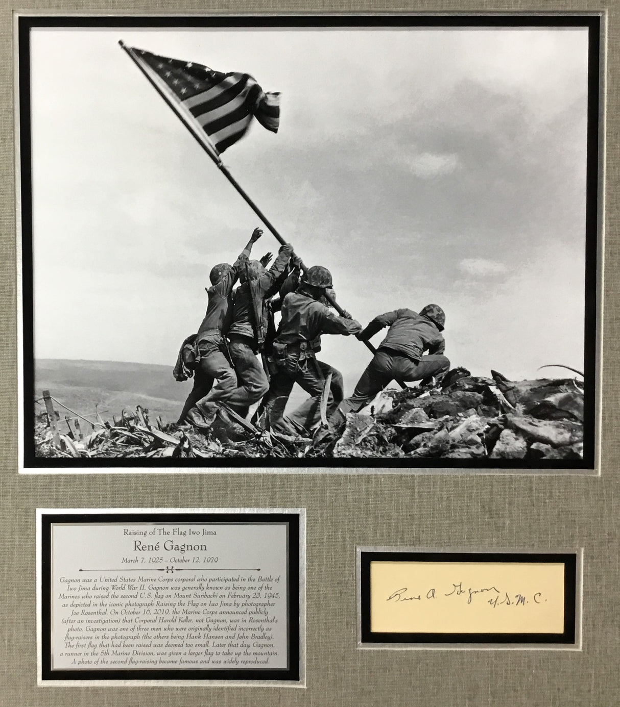 Rene Gagnon-Iwo Jima Flag Raiser signed cut