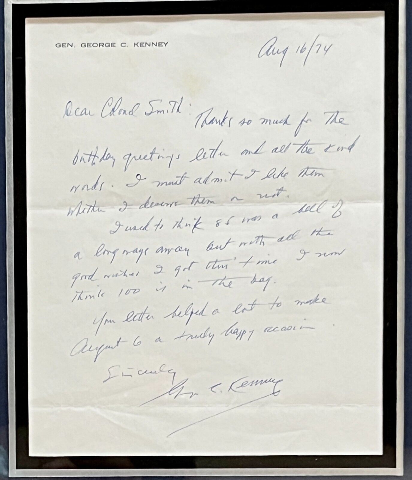 General George C. Kenney signed letter