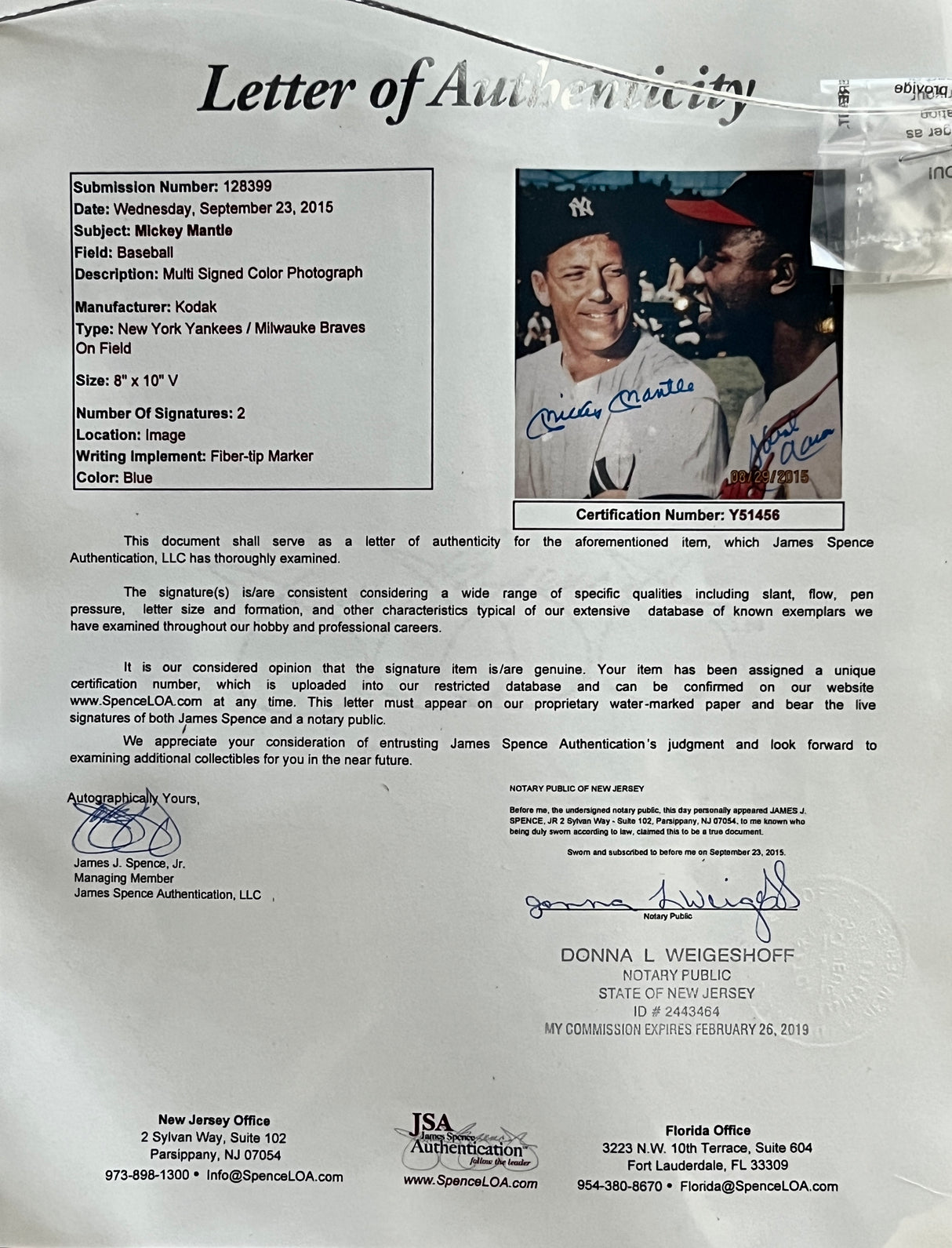 Hank Aaron/Mickey Mantle signed photo