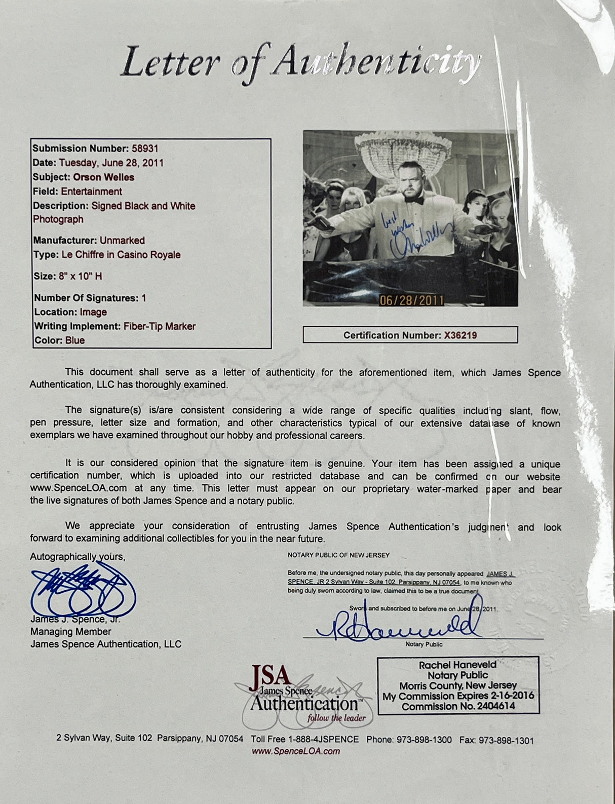 Orson Welles-Casino Royale signed photo