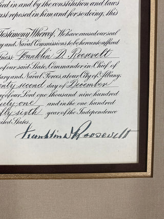 Franklin Delano Roosevelt Signed Document Governor of New York