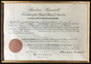 President Theodore Roosevelt Signed Appointment Document Dated 1906