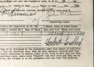 Charles Lindbergh Aviator Signed Air Mail Document