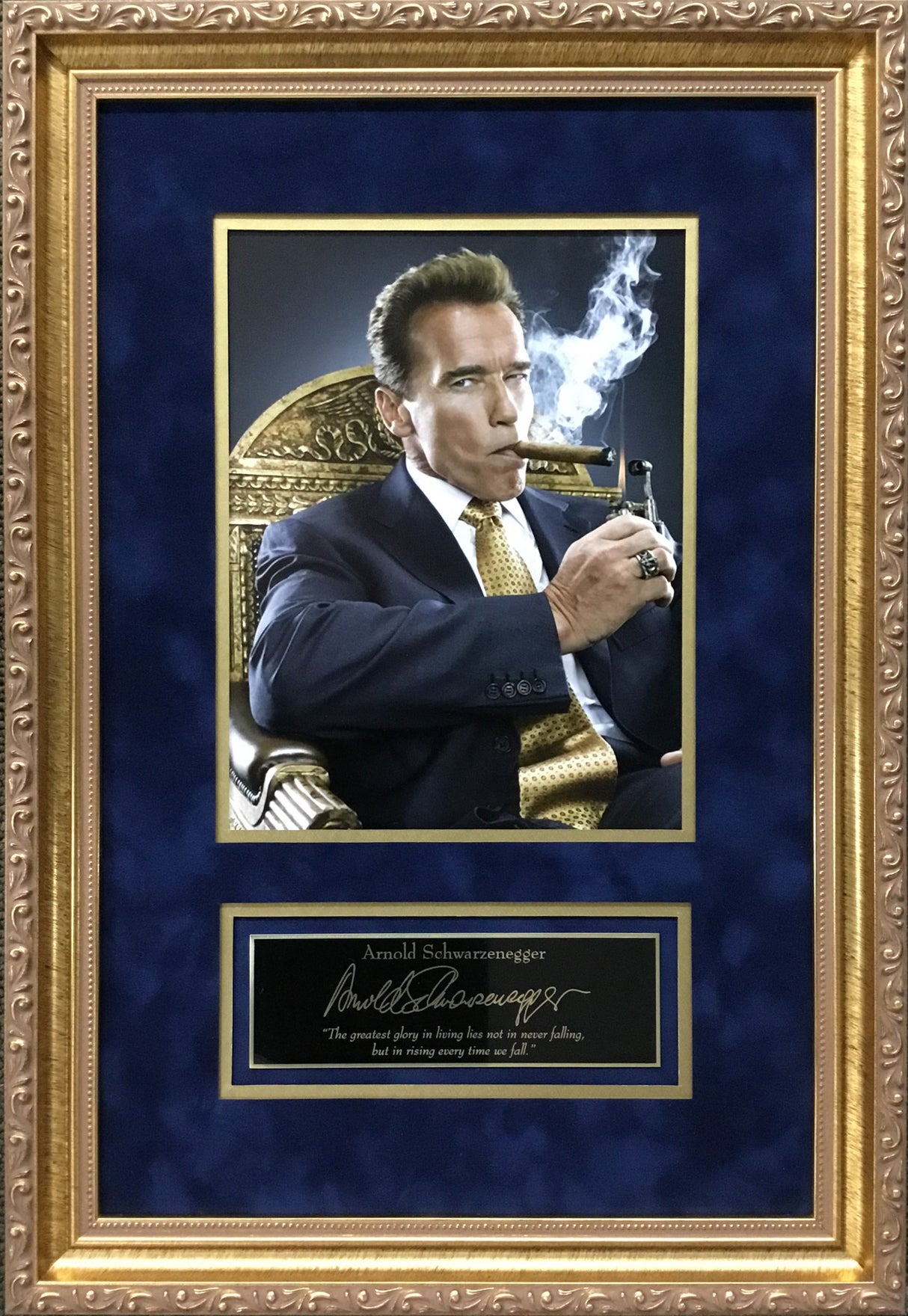 Arnold Schwarzenegger Cigar Laser Engraved Signature Series Photo