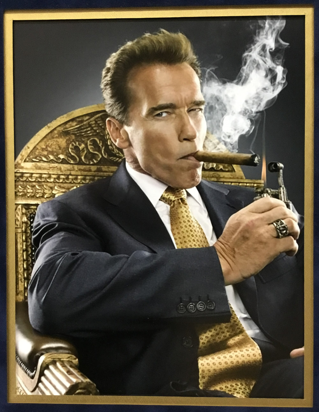 Arnold Schwarzenegger Cigar Laser Engraved Signature Series Photo