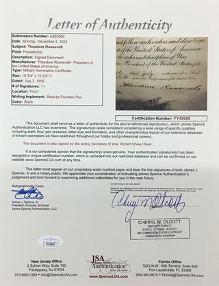 President Theodore Roosevelt Signed Appointment Document