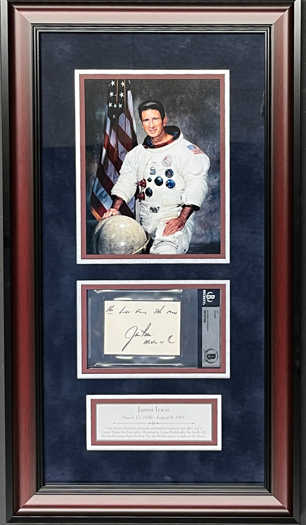Jim Irwin d.1991 signed cut display