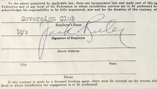 Jack Ruby Signed Original 1960 Sovereign Club Contract