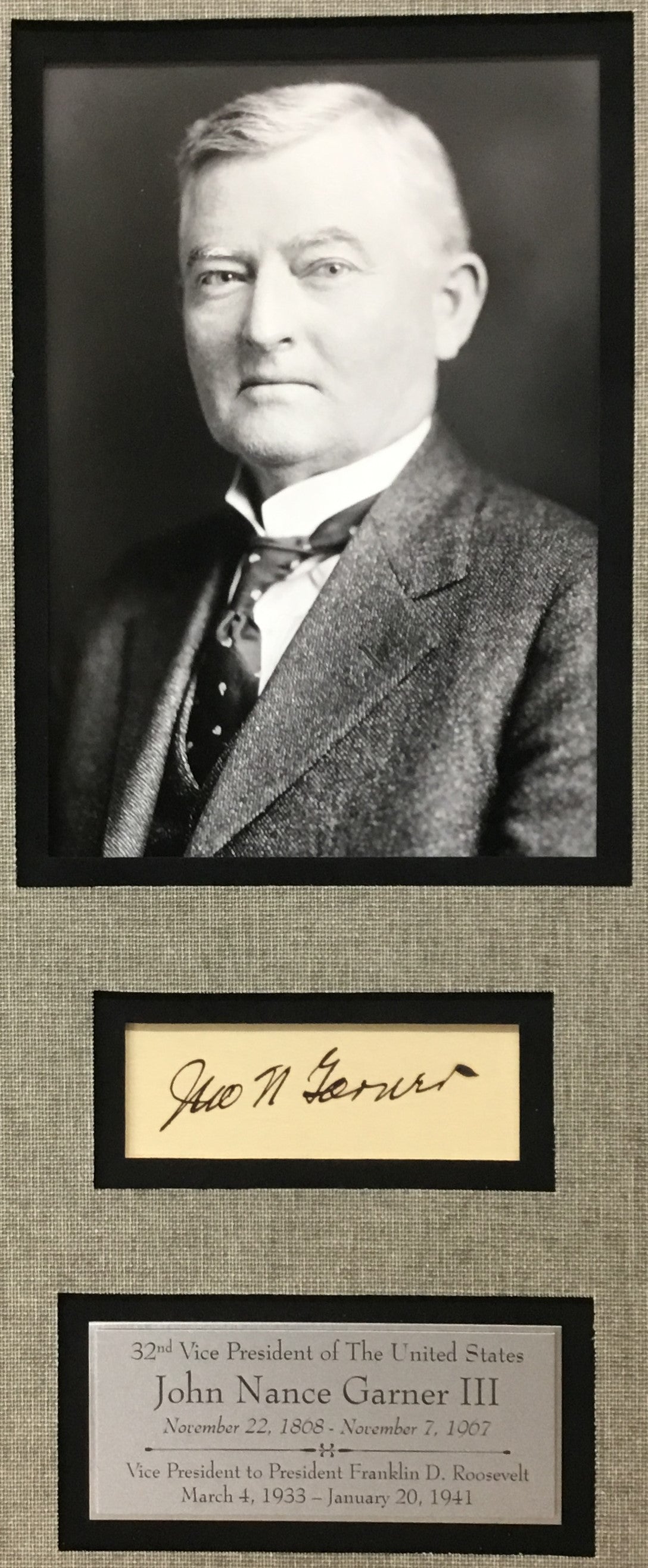 John Garner Signed Vice President to Franklin Roosevelt Cut Signature