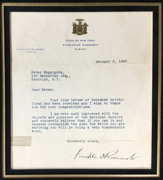 New York Governor Franklin D Roosevelt Signed Letter