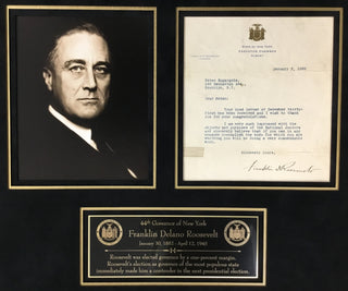 New York Governor Franklin D Roosevelt Signed Letter